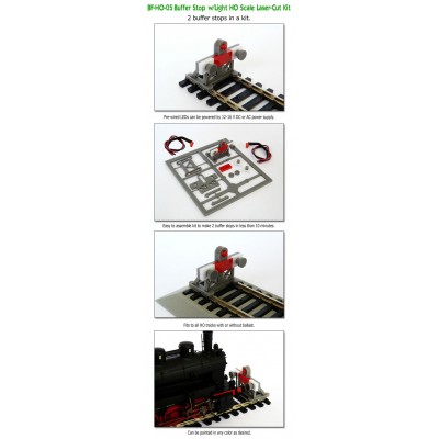 HO Laser Cut Buffer Stop Kit with Light - Pack 2