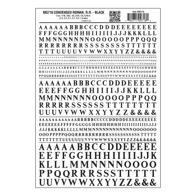 Dry Transfer Alphabet & Numbers - Condensed Railroad Roman - Black