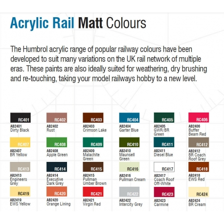 Humbrol Acrylic Matt Rail Colours - Various - 14ml Pots